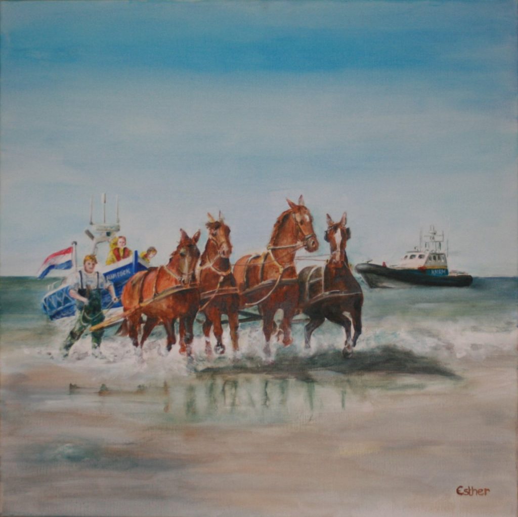 Reddingsbrigade Ameland aqryl op doek 80 x 80